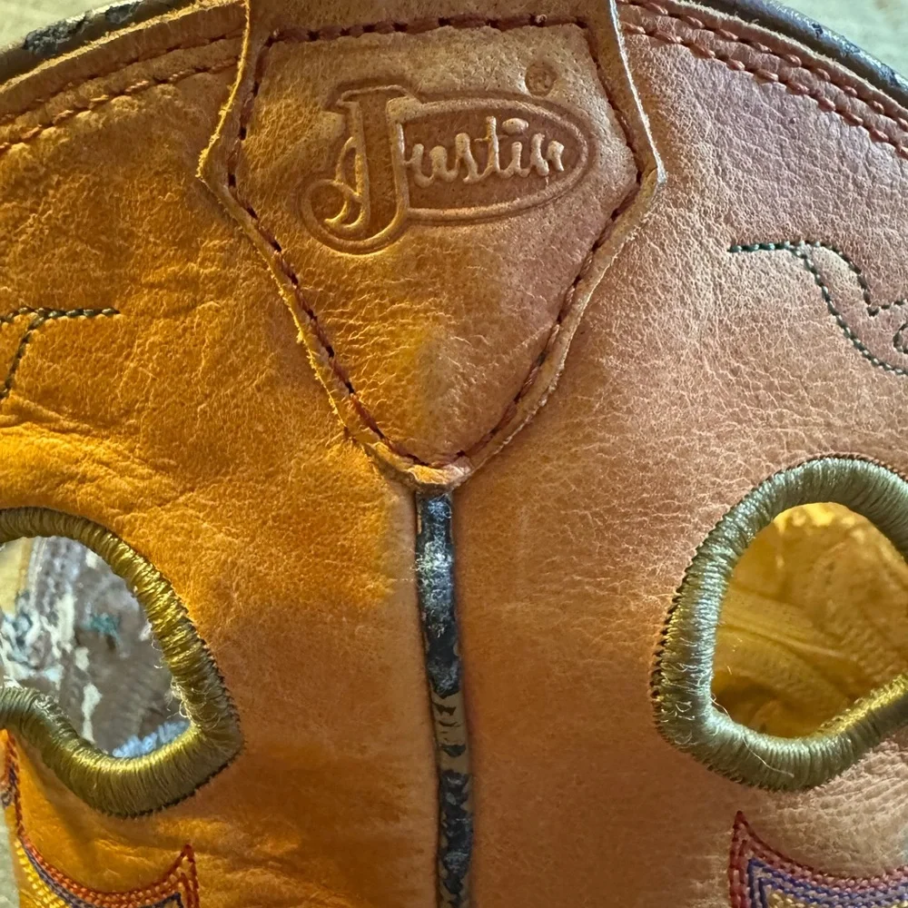 Justin Square Toe Men's Brown & Orange Western Cowboy Boots Size 12D - Picture 12 of 12